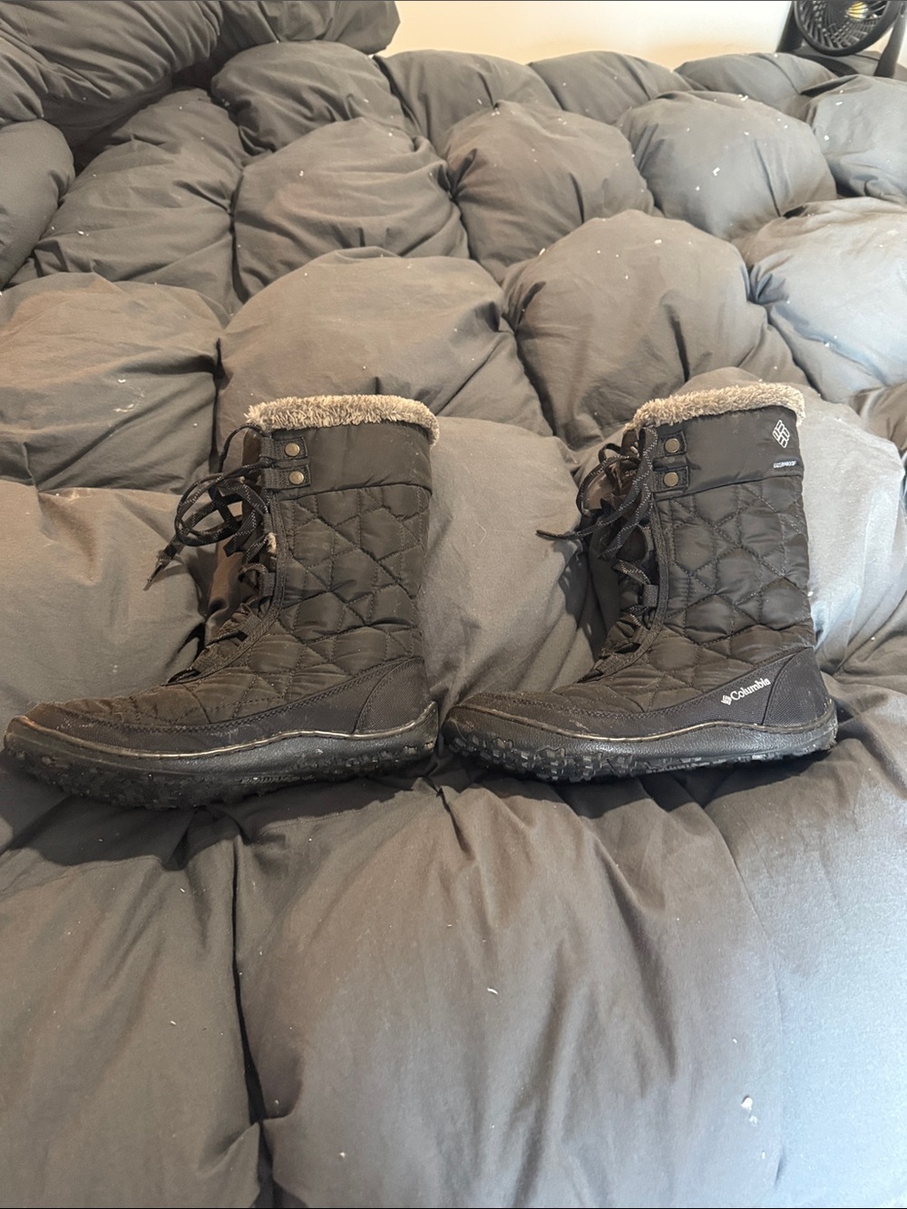 Columbia Black Quilted Lace-Up Winter Boots with Faux Fur - fits more like 6.5